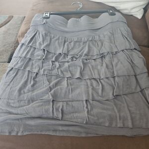 LOFT Gray Bubble Midi Skirt with Ruffled Tiers